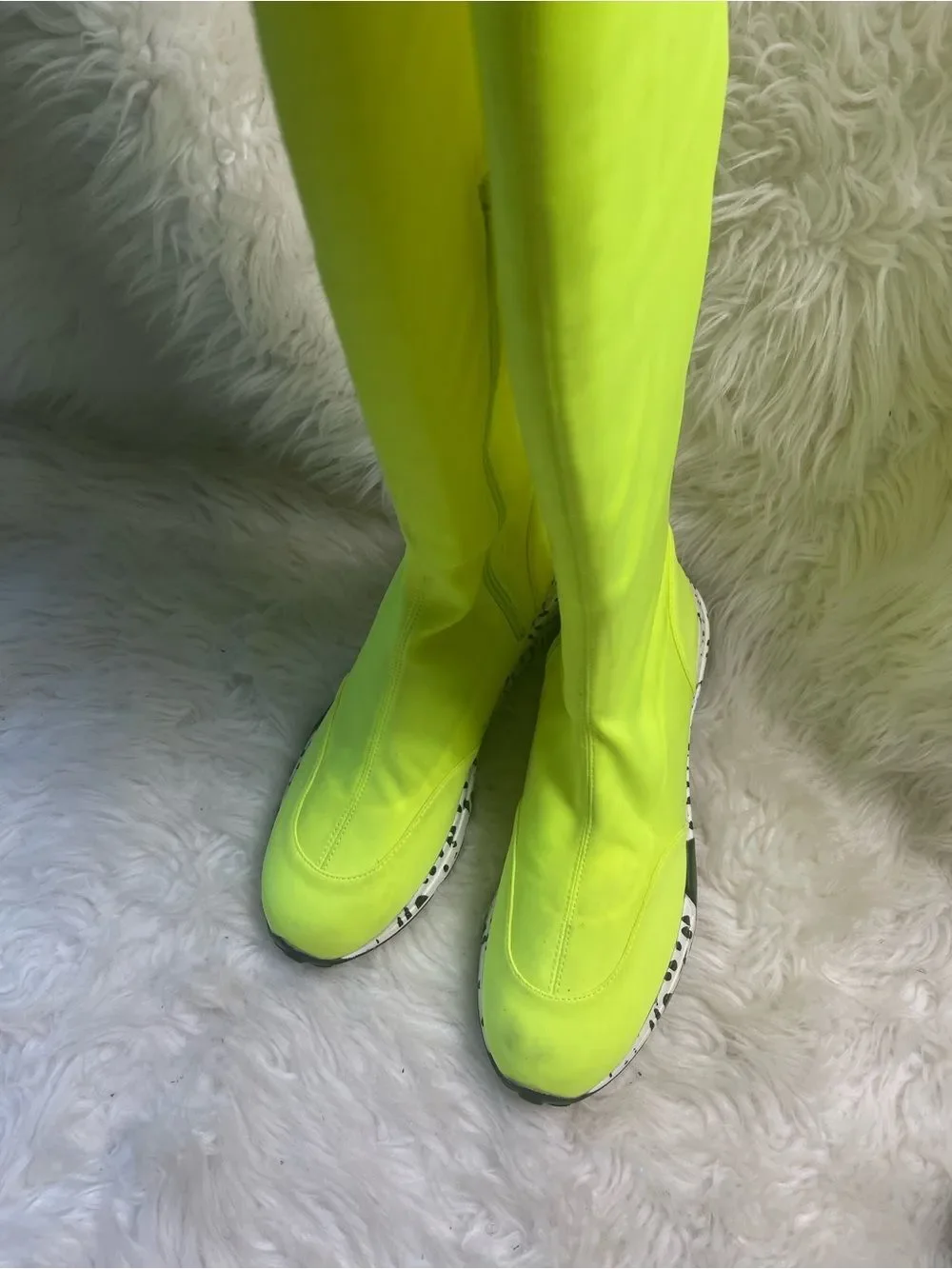 Lemonade thigh high stretch nylon sneakers boots neon green SZ9 side zipper..